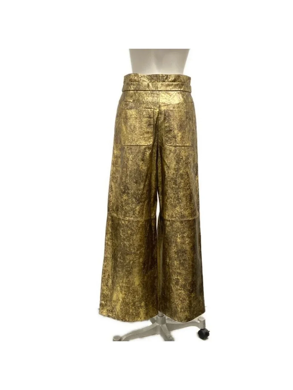 Chanel Pants Gold Full Length Lambskin Silk 34